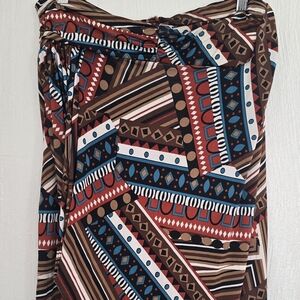 Red and Blue Midi Wrap Dress for Casual Occasions